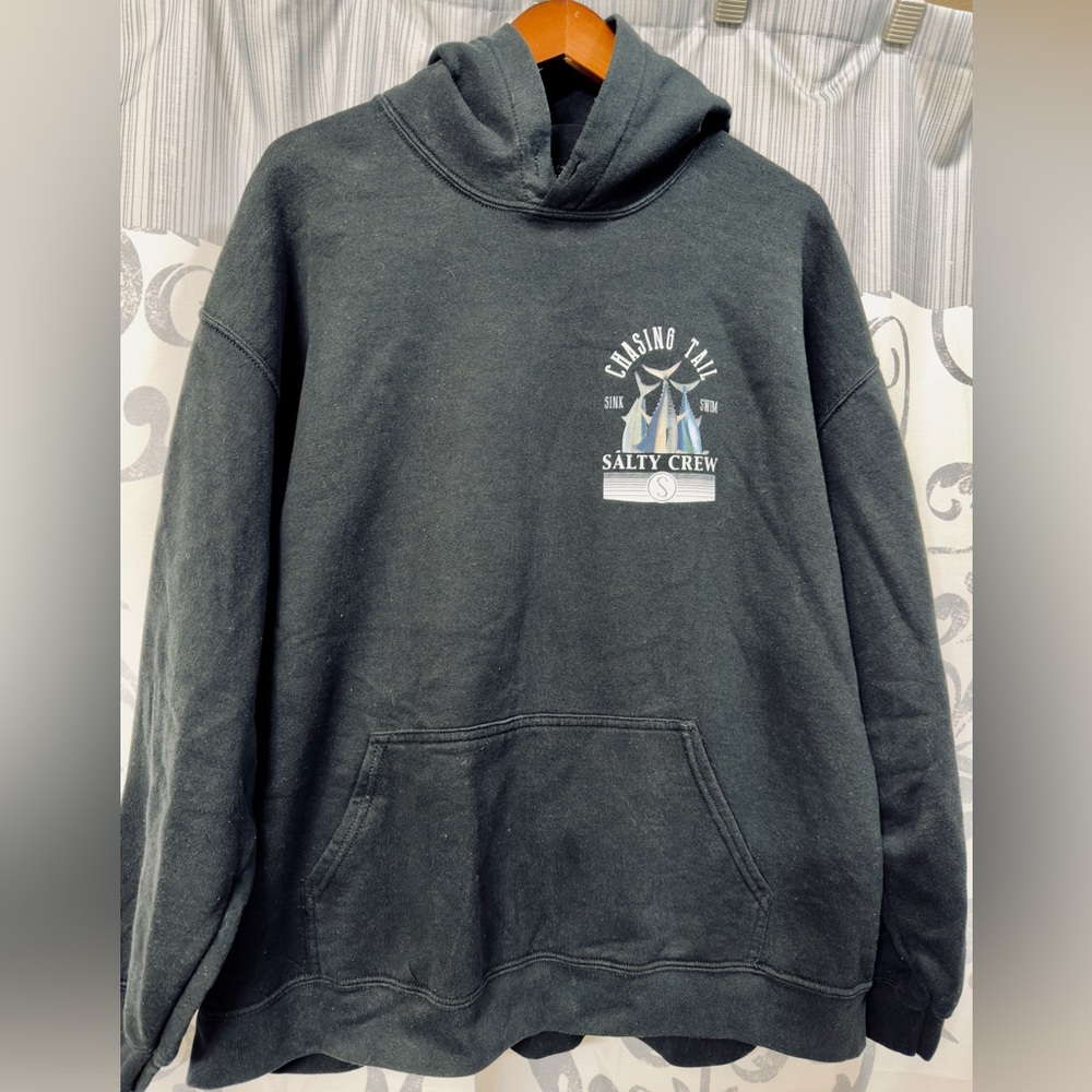 Salty Crew "Tail Chasing" Tailed Fleece Pullover Black Hoodie Size 2XL EUC‎